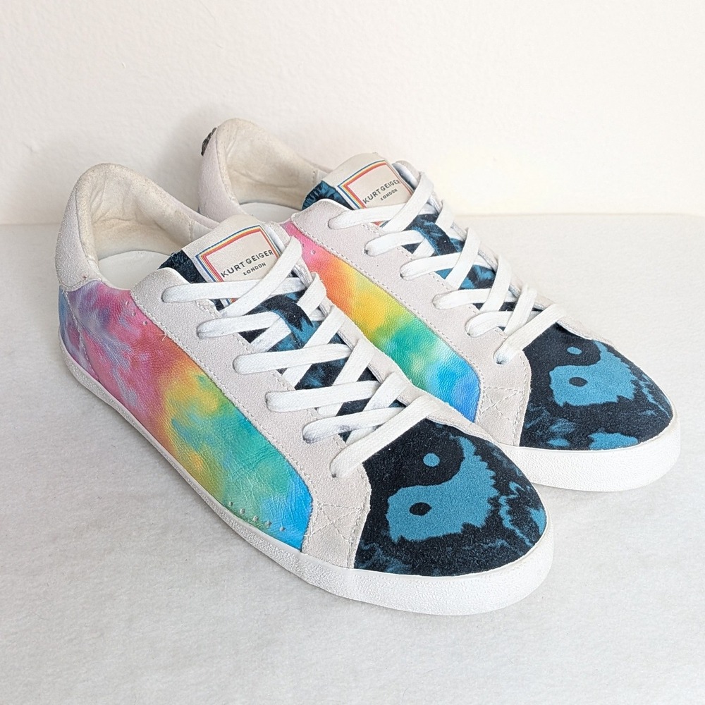 Kurt Geiger London Lexi Eagle Be Kind Tie Dye Yin Yang Leather Sneakers 40
